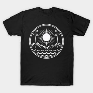 Lake, Tree, Mountains, and Sun (001) T-Shirt